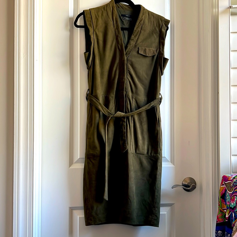 Set leather  S sleeveless army green dress